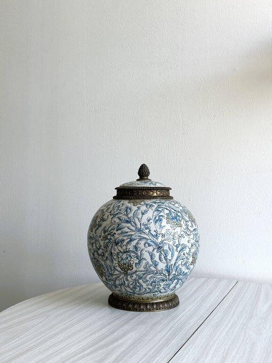 Large porcelain pot with metal lid